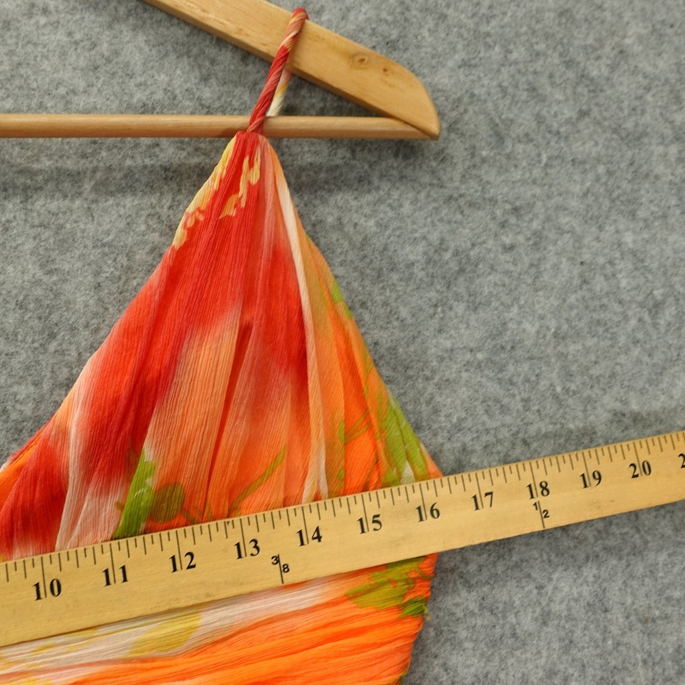 Tropical Y2K Floral Silk Dress S Orange Fall Boho Crinkle Laundry Shelli Segal - Picture 4 of 13